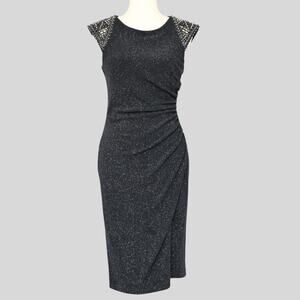 Vince Camuto Beaded Ruched Metallic Bodycon Dress Gray Size 8